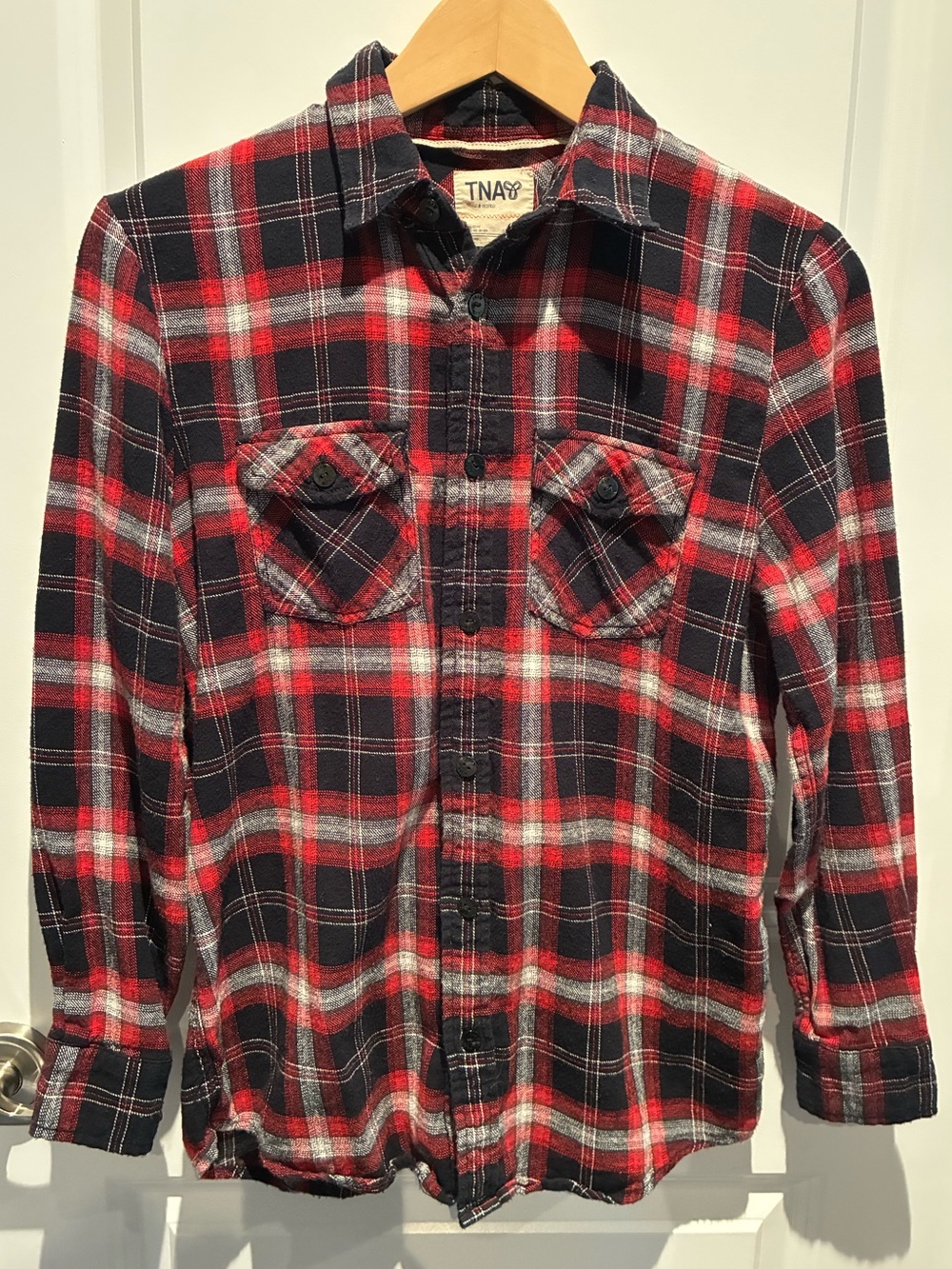 Aritzia TNA Black, Red and White Plaid Button-Up Shirt